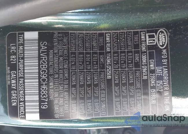 SALVR2BG9CH683719: 43463167