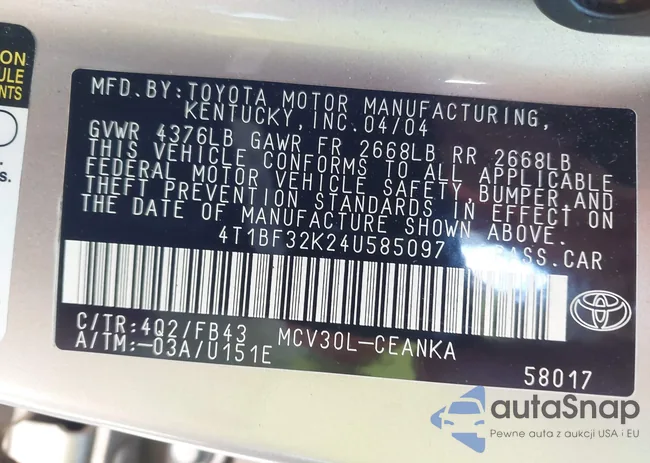 4T1BF32K24U585097: 43463173