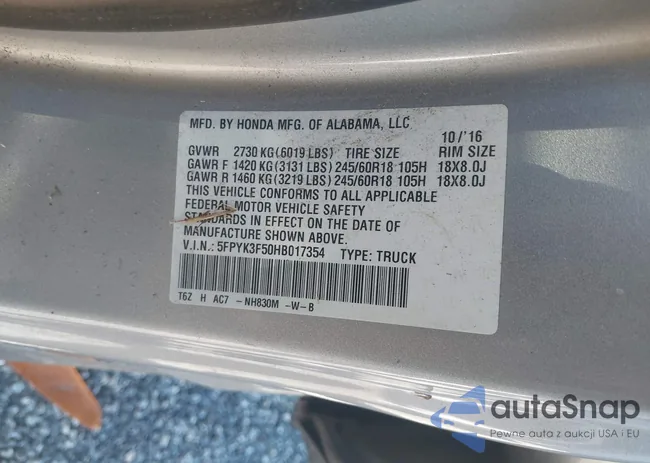 5FPYK3F50HB017354: 43463400