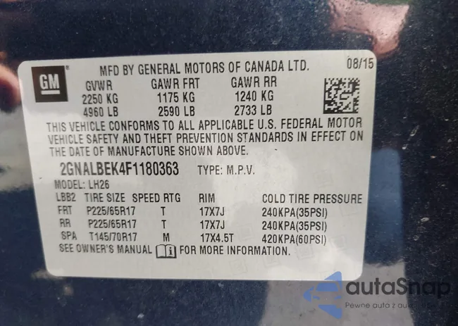 2GNALBEK4F1180363: 43463419