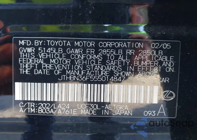 JTHBN36F555014847: 43464537