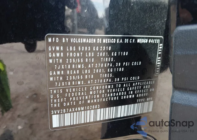 3VV2B7AX4NM102883: 43464723