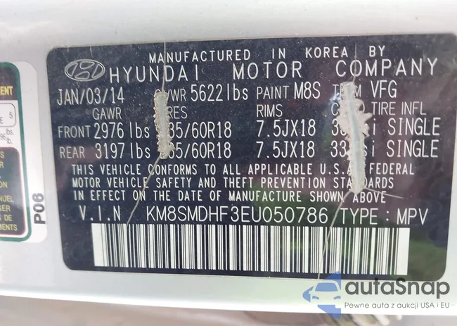 KM8SMDHF3EU050786: 43464750