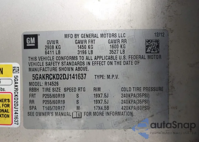 5GAKRCKD2DJ141637: 43464795