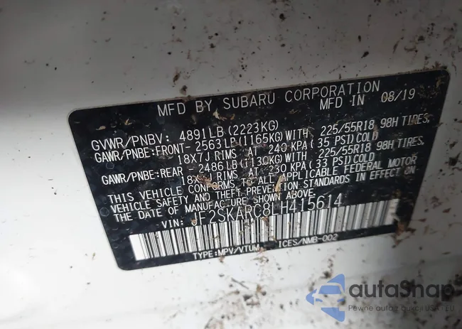 JF2SKARC8LH415614: 43465024