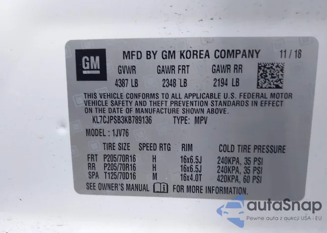 KL7CJPSB3KB789136: 43465078