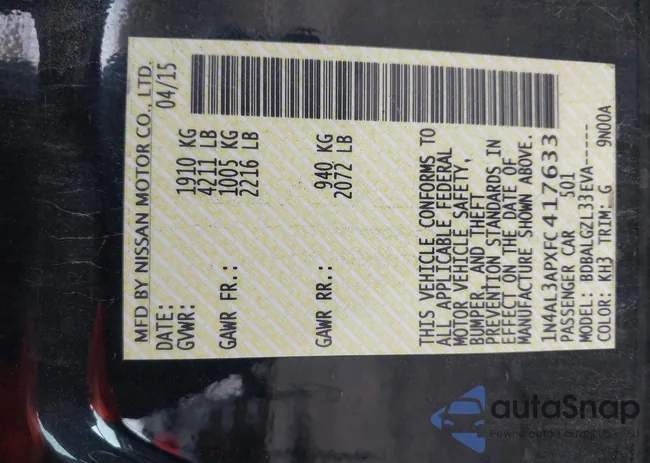 1N4AL3APXFC417633: 43464129