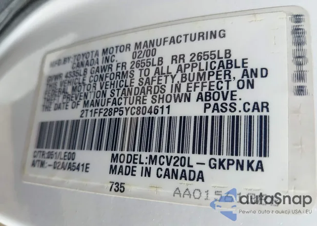 2T1FF28P5YC804611: 43465737