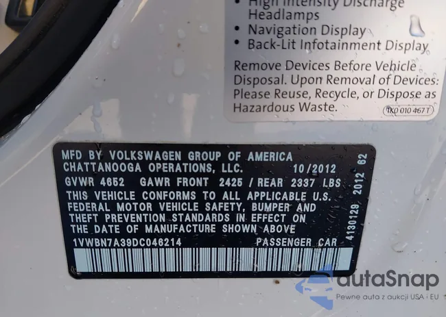 1VWBN7A39DC046214: 43465775