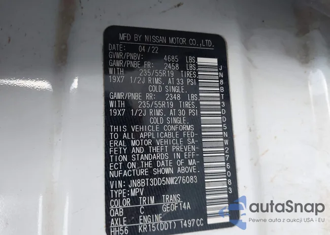 JN8BT3DD5NW276083: 43465901