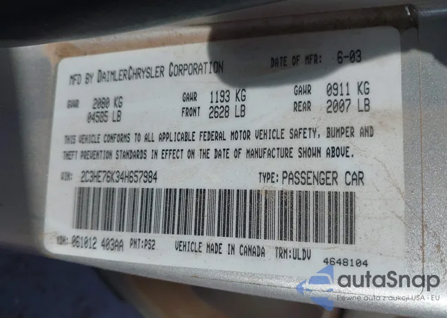 2C3HE76K34H657984: 43465945