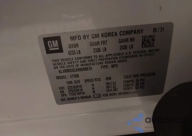 KL4MMDSL8NB008678: 43466016