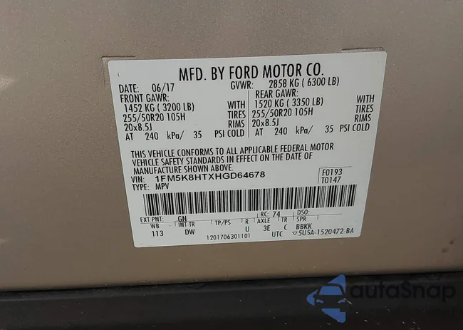 1FM5K8HTXHGD64678: 43465168