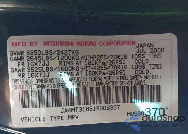 JA4MT31H51P008337: 43465212