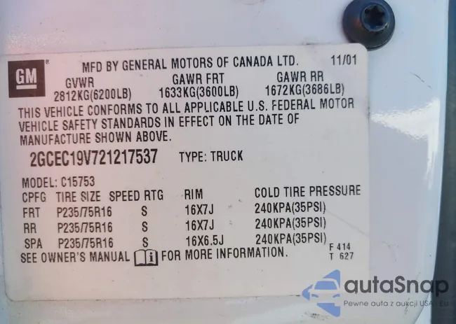 2GCEC19V721217537: 43465243