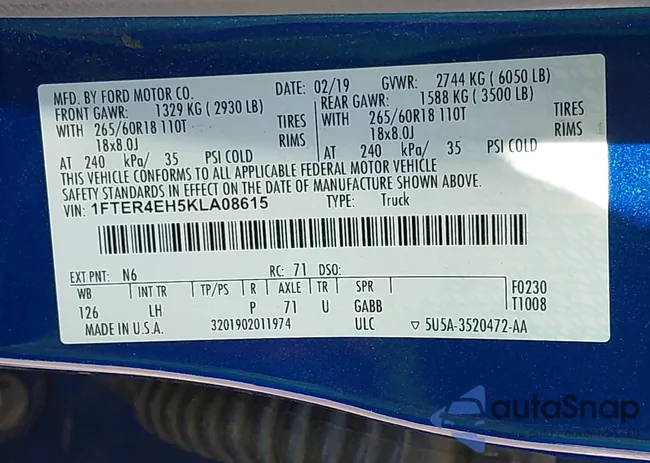 1FTER4EH5KLA08615: 43465450