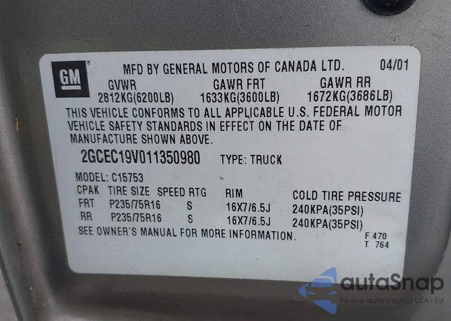 2GCEC19V011350980: 43465475