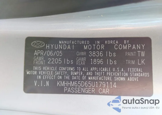 KMHHM65D65U179114: 43466470