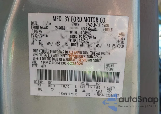 1FMCU96H36KC35925: 43466536