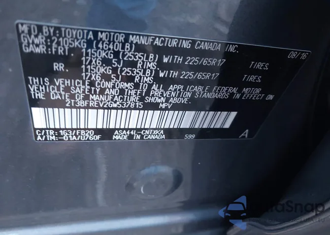 2T3BFREV2GW537815: 43466922