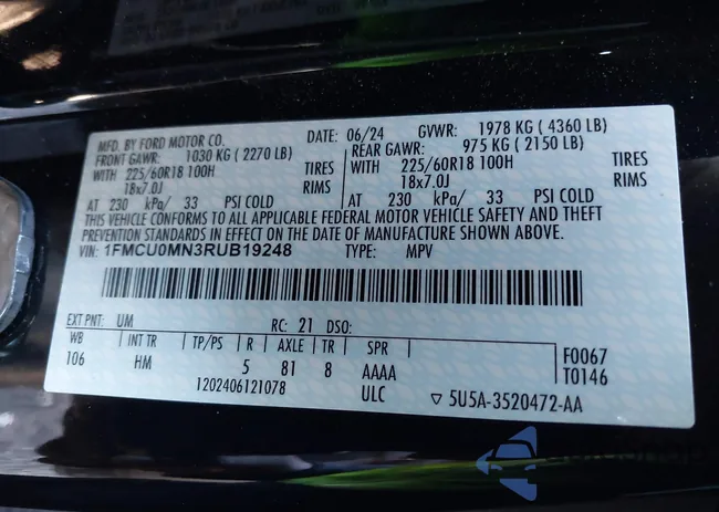 1FMCU0MN3RUB19248: 43466216