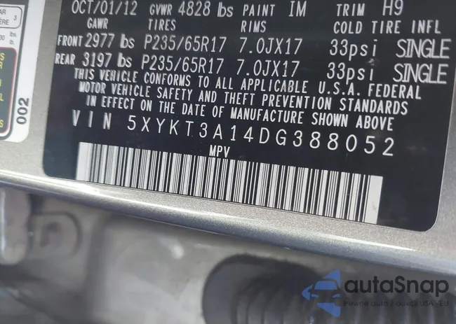 5XYKT3A14DG388052: 43466422