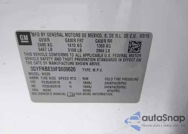 3GYFNBE39FS609626: 43467505