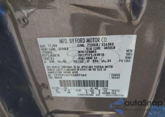 1FTPX14575KB97363: 43467510