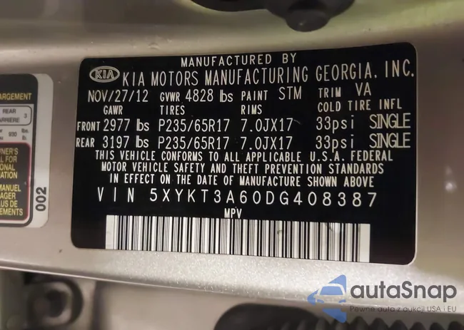 5XYKT3A60DG408387: 43467547