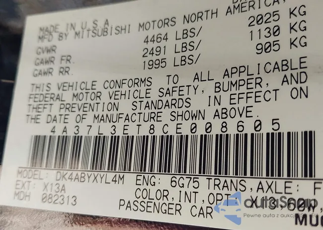 4A37L3ET8CE008605: 43467588