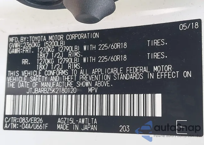 JTJBARBZ5K2180120: 43467718