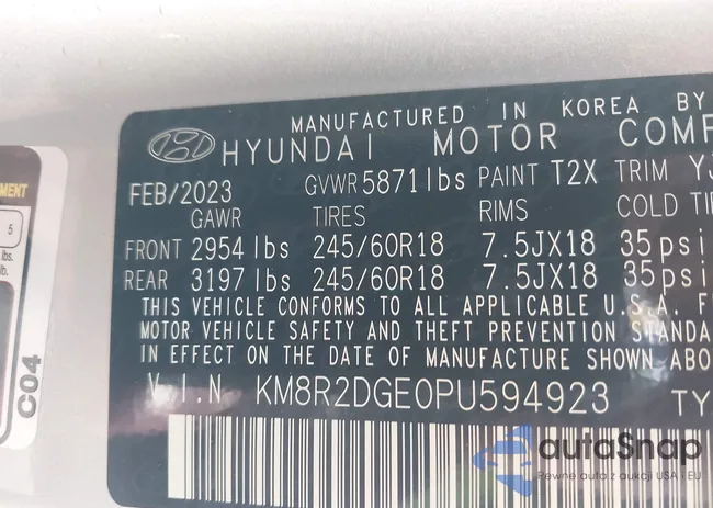 KM8R2DGE0PU594923: 43467853