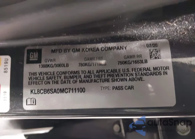 KL8CB6SA0MC711100: 43467885