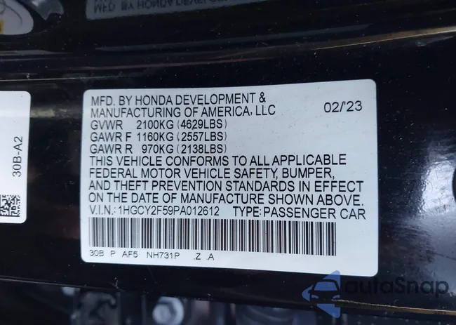 1HGCY2F59PA012612: 43467904