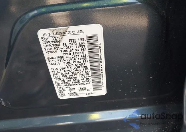 JN8AS5MVXCW382304: 43467915