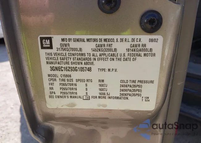 3GNEC16Z93G105748: 43467948