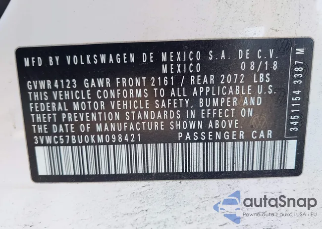 3VWC57BU0KM098421: 43467227