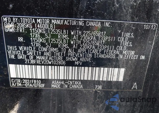 2T3BFREV2DW102806: 43468131