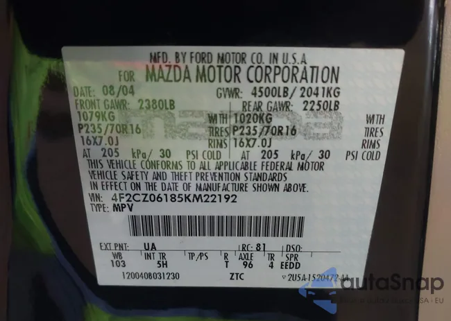 4F2CZ06185KM22192: 43468159