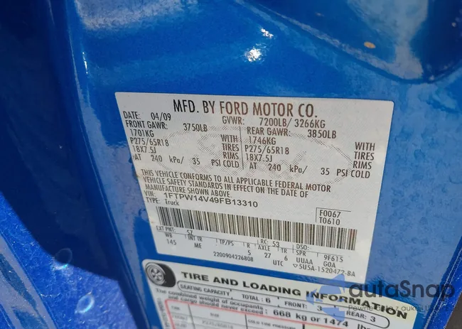 1FTPW14V49FB13310: 43468177