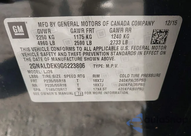 2GNALDEK9G6223806: 43468213