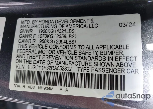 1HGCY1F32RA052302: 43468319