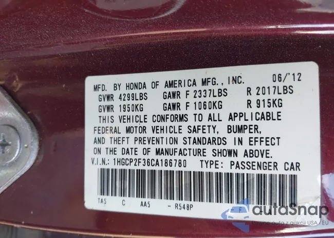 1HGCP2F36CA186780: 43468342