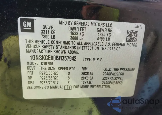 1GNSKCE00BR357942: 43469469