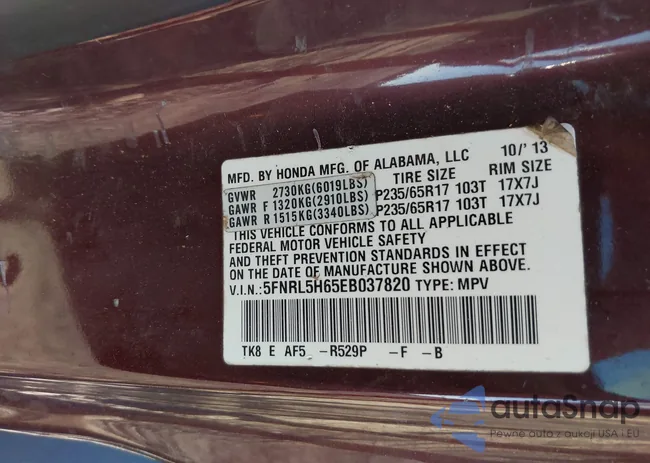 5FNRL5H65EB037820: 43469733