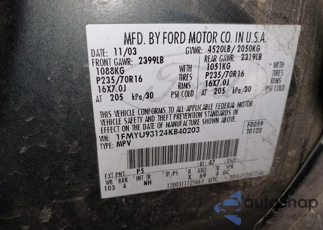 1FMYU93124KB40203: 43469786