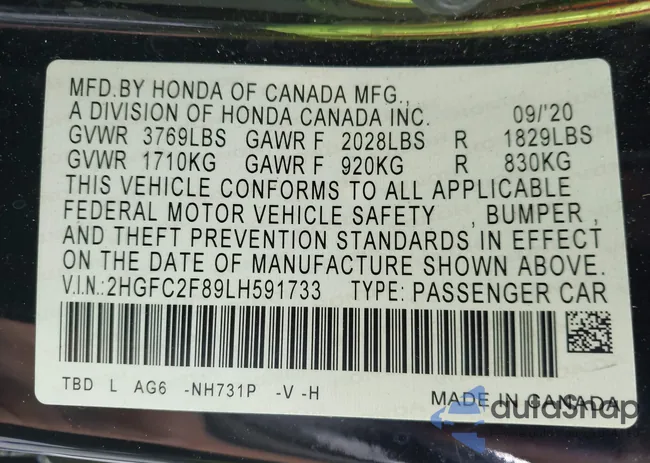 2HGFC2F89LH591733: 43469852