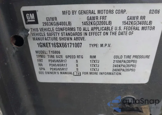 1GNET16SX66171007: 43469858