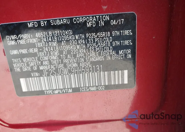 JF2SJGWC9HH593131: 43469140