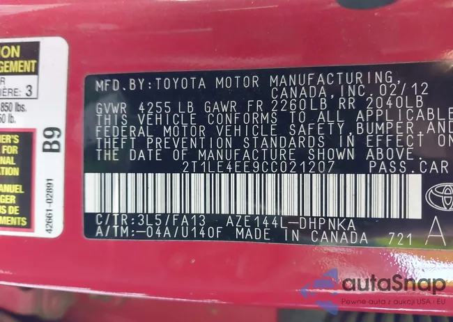 2T1LE4EE9CC021207: 43469333